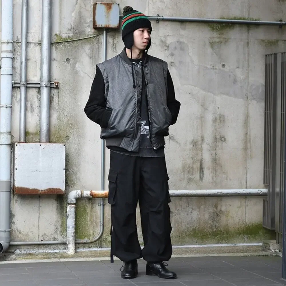 KUON Flannel Cargo Trousers Mens L Black Wide Leg Japan Utility BAGGY NWT